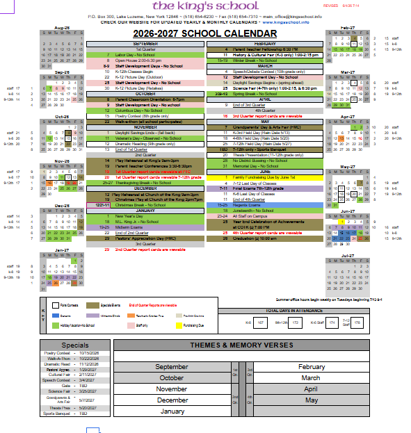2026-2027 School Calendar