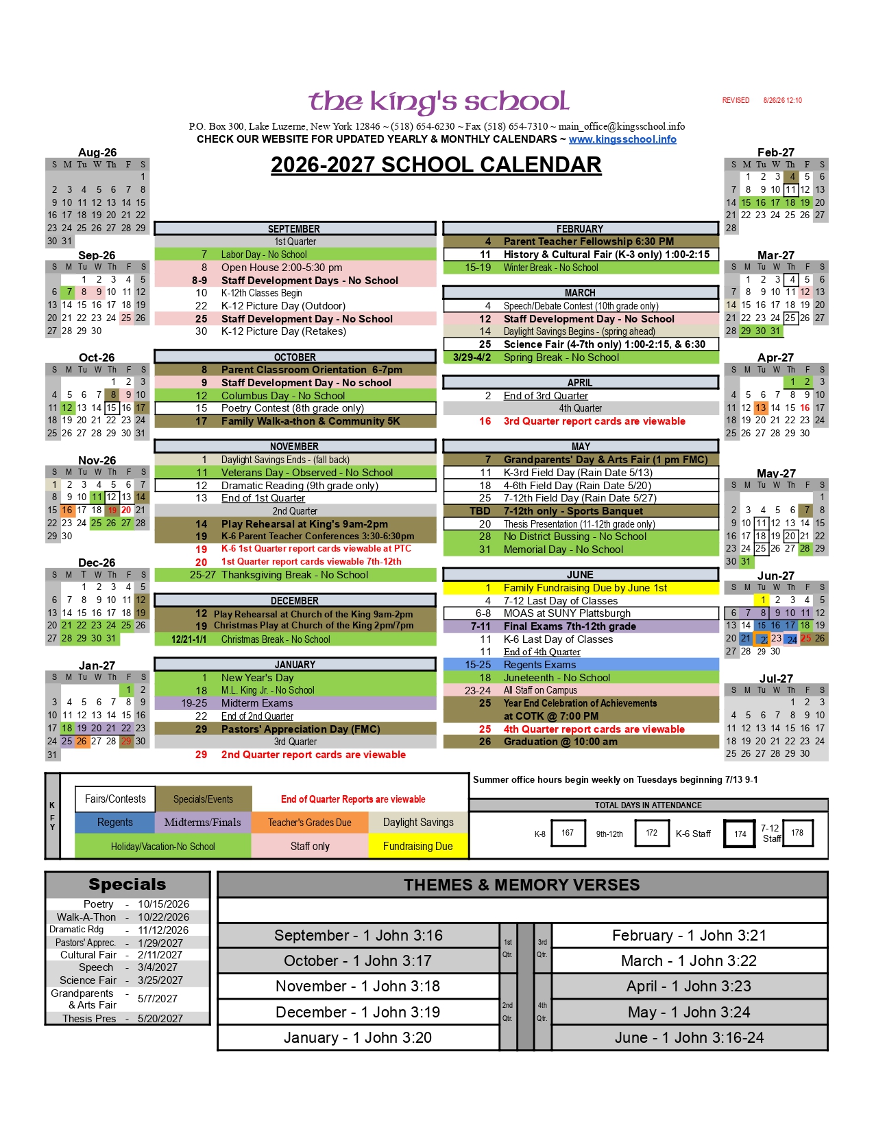 2026-2027 School Calendar