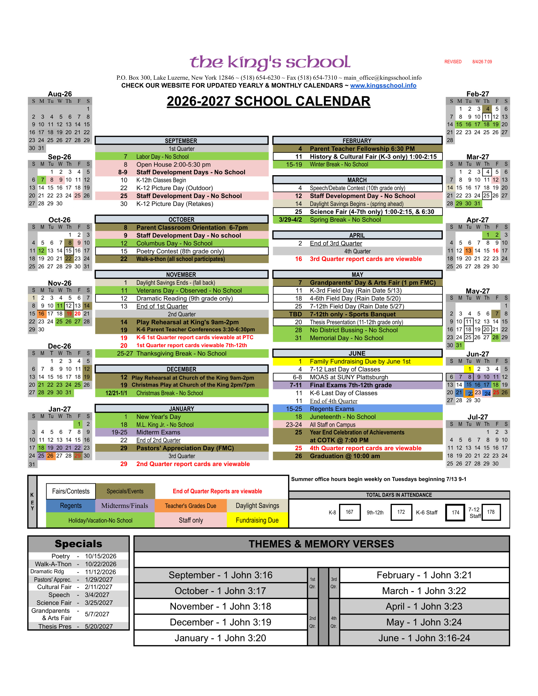 2026-2027 School Calendar