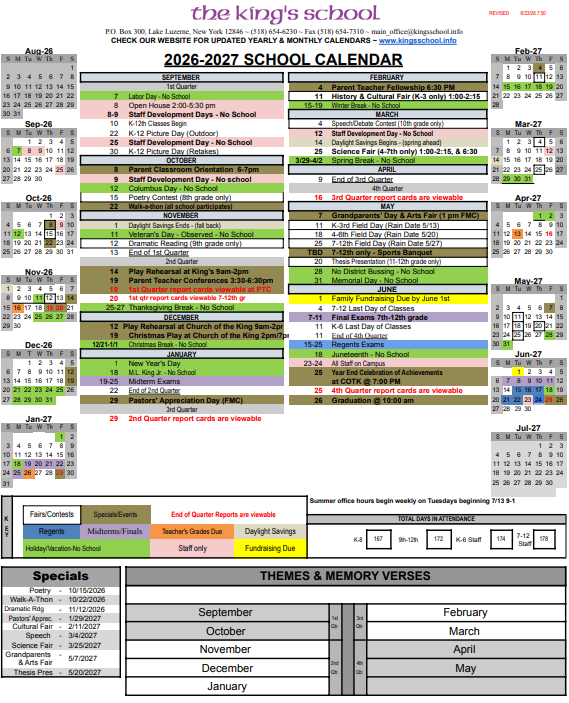 2026-2027 School Calendar